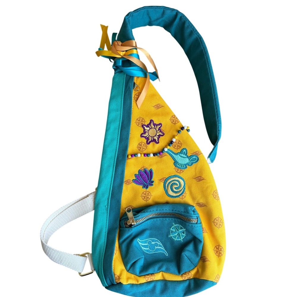 Disney Cruise Line Yellow Teal Sling Backpack Moana Embroidered Princess New